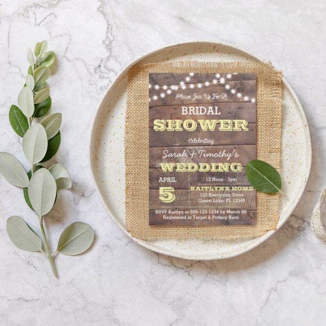 Barnwood Lights Yellow Bridal Shower Invitation (Creator Uploaded)