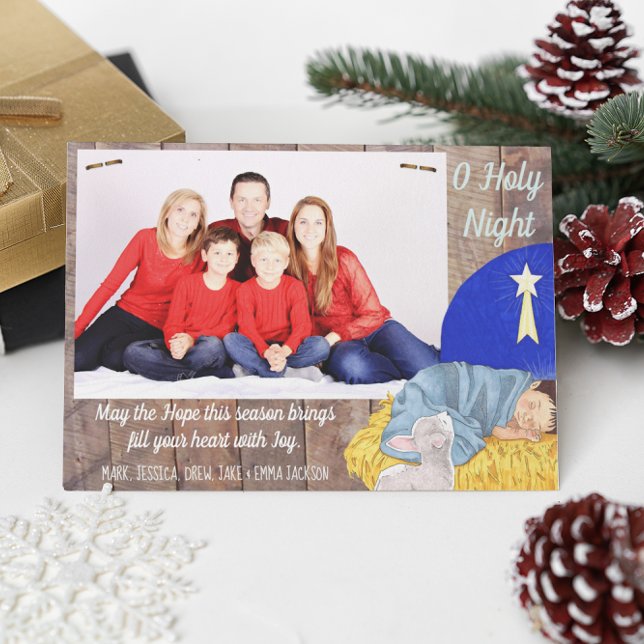 Barnwood Manger Holy Night Photo Christmas Card (Creator Uploaded)