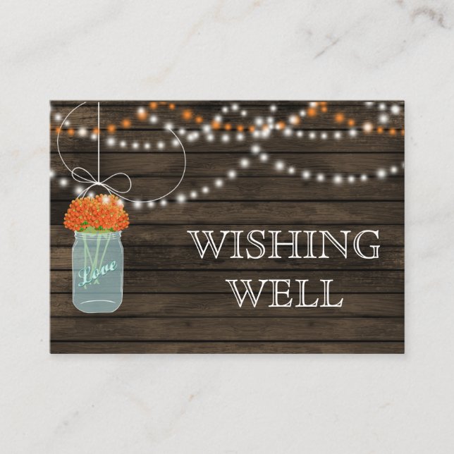 Barnwood mason jars,orange flowers wishing well enclosure card (Front)
