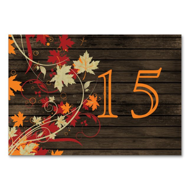 Barnwood Rustic ,fall leaves wedding table numbers (Front)