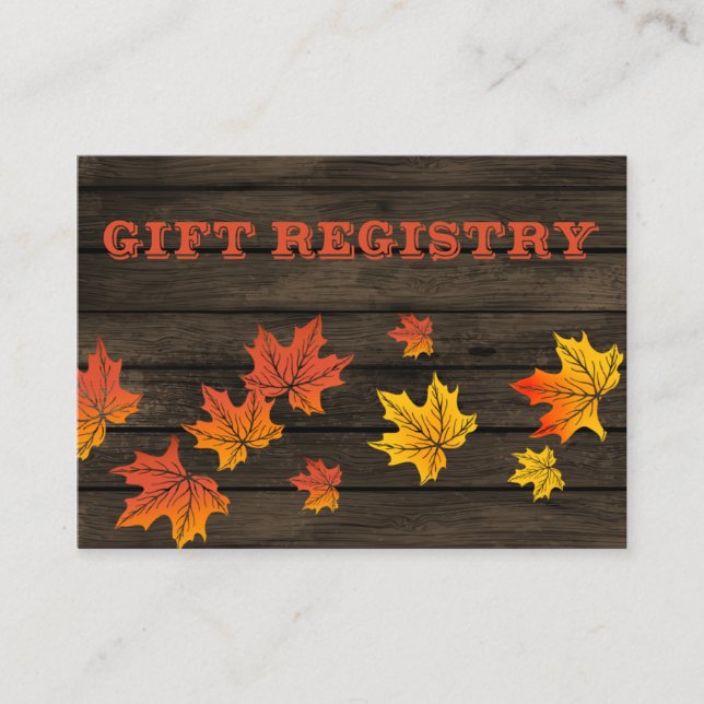Barnwood Rustic Fall wedding gift registry Enclosure Card (Front)