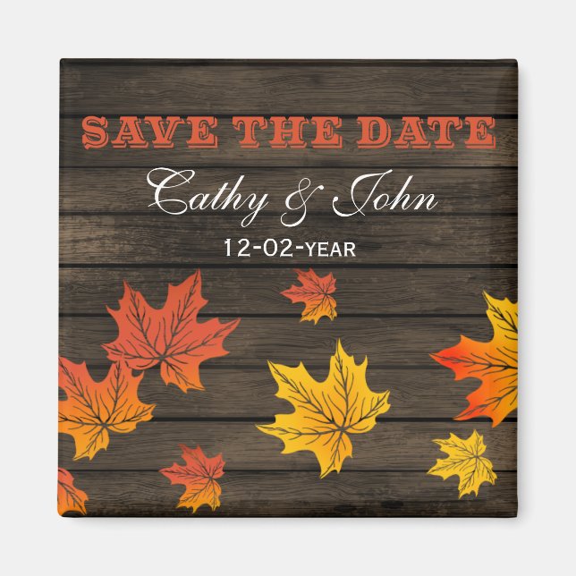 Barnwood Rustic Fall wedding save the Date Magnet (Front)