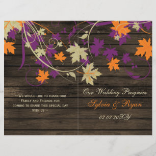 Barnwood Rustic plum fall wedding programs folded