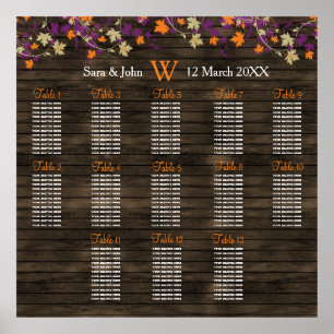 Barnwood Rustic plum fall wedding seating plan Poster