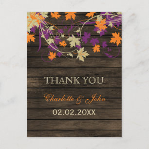Barnwood Rustic plum fall wedding Thank You Postcard