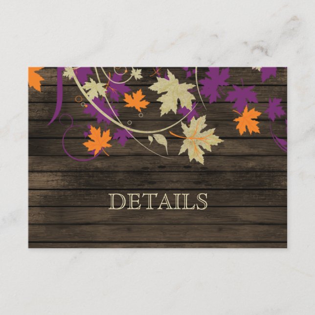 Barnwood Rustic plum leaves wedding details Enclosure Card (Front)