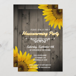 Barnwood Rustic Sunflowers Housewarming Party Invitation
