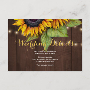 Barnwood rustic sunflowers wedding guest details enclosure card