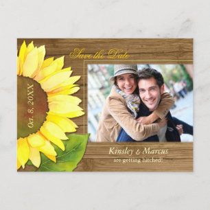 Barnwood Sunflower Photo Wedding Save the Date Announcement Postcard