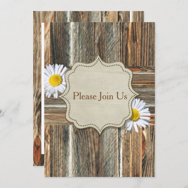 Barnwood With Daiseys Invitation Template (Front/Back)