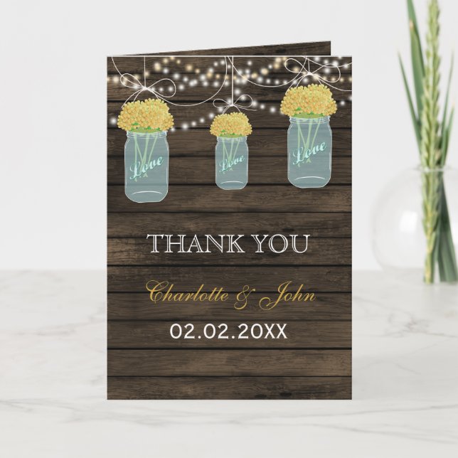 Barnwood yellow floral mason jars  Thank You (Front)