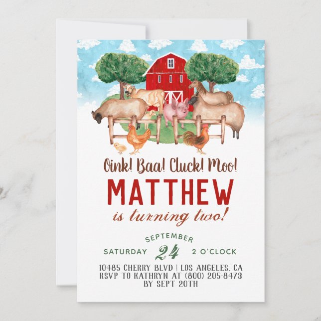 Barnyard Animal Farm Birthday Invitation (Front)