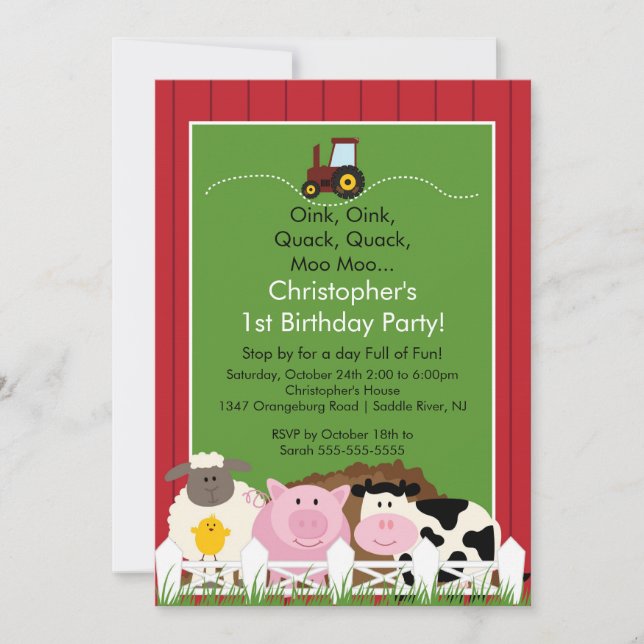 Barnyard Animal Fun Birthday Party Invitation (Front)