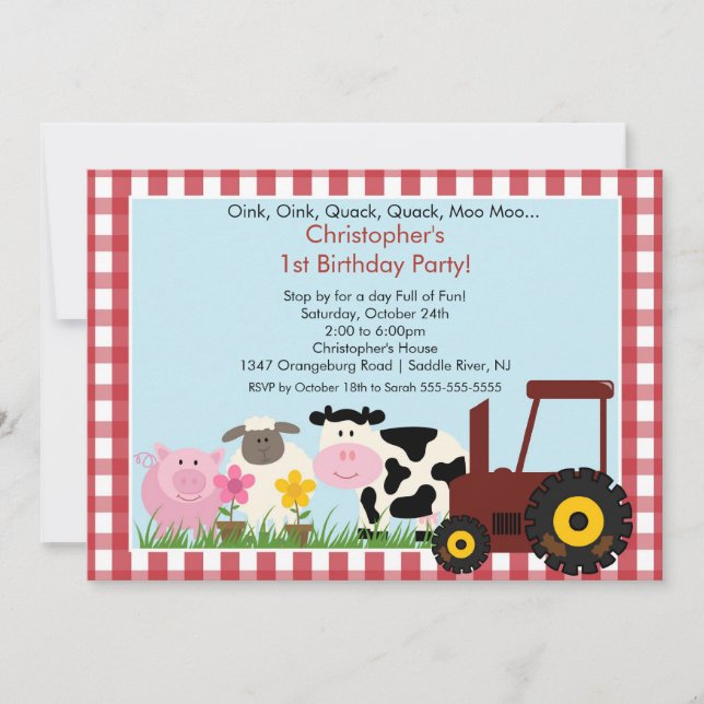Barnyard Animal Fun Birthday Party Invitation (Front)