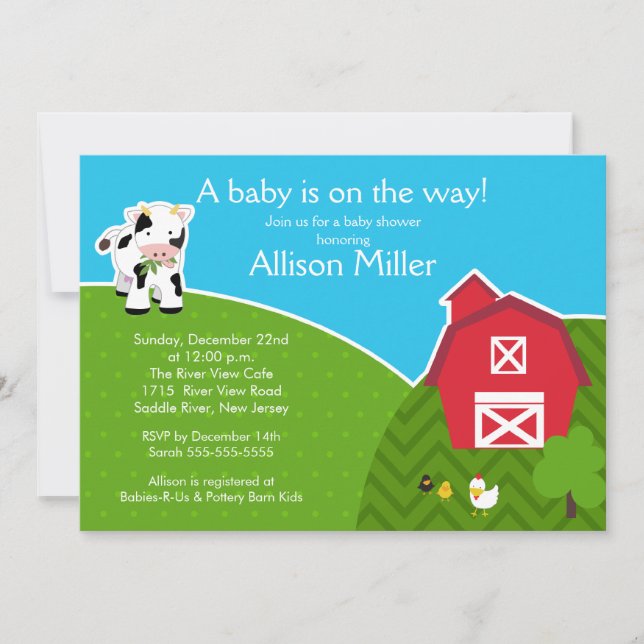 Barnyard Animal Neutral Baby Shower Invitation (Front)
