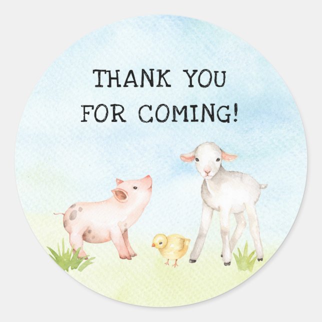 Barnyard animal theme thank you favour idea classic round sticker (Front)