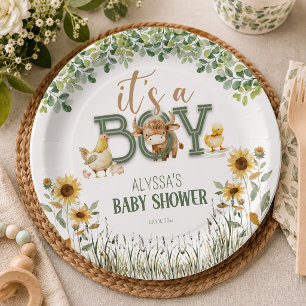 Barnyard Animals Baby Boy Baby Shower Paper Plate