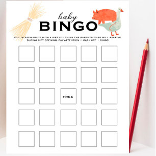 Barnyard Animals - Baby Shower Baby Bingo Game
