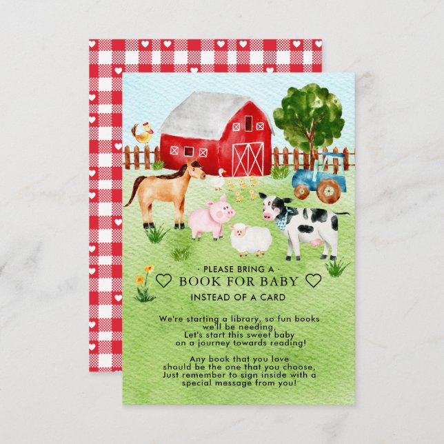 Barnyard Animals Baby Shower Book for Baby Enclosure Card (Front/Back)