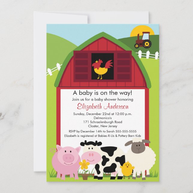 Barnyard Animals Baby Shower Invitation (Front)
