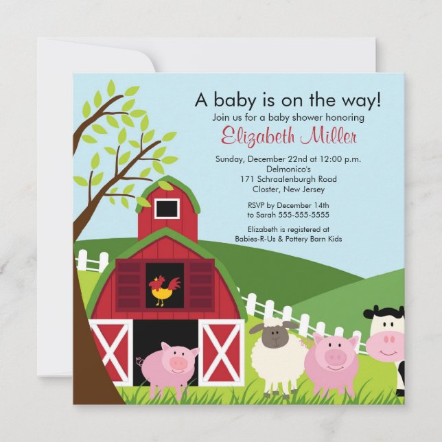 Barnyard Animals Baby Shower Invitation (Front)
