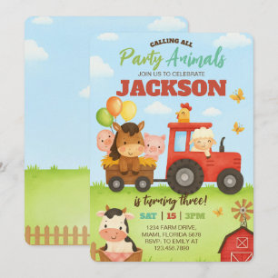 Barnyard Animals Ranch Kids Birthday Invitation