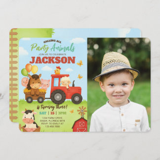 Barnyard Animals Ranch Kids Birthday Photo Invitation