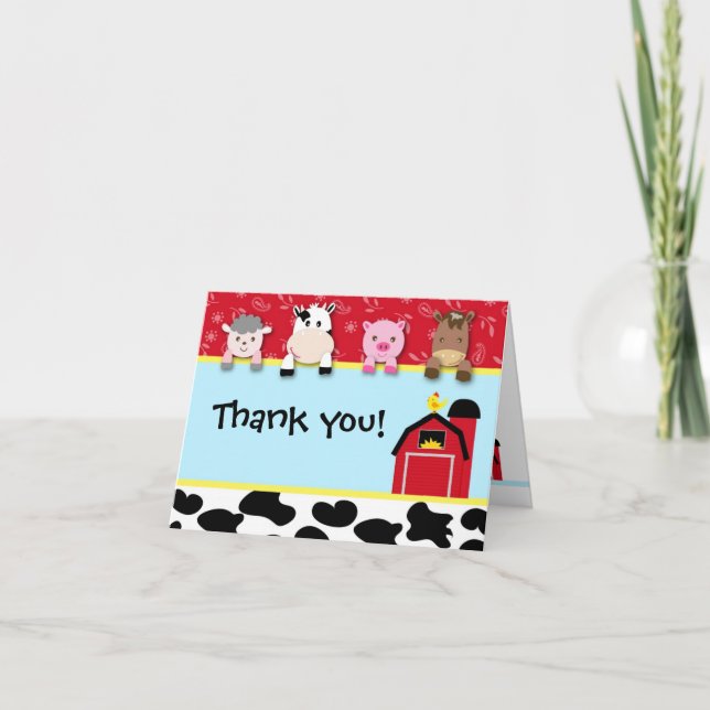 Barnyard Animals Thank you note cards birthday (Front)