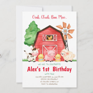 Barnyard Birthday Bash Watercolor Country Farm Invitation