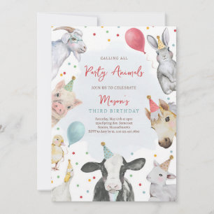 Barnyard Birthday Boy Farm Animals Party Invitation