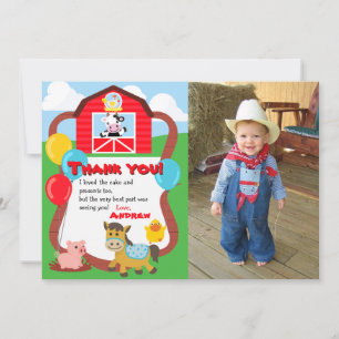 Barnyard Birthday Farm Animal Thank You with Photo Card