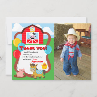 Barnyard Birthday Farm Animal Thank You with Photo Card