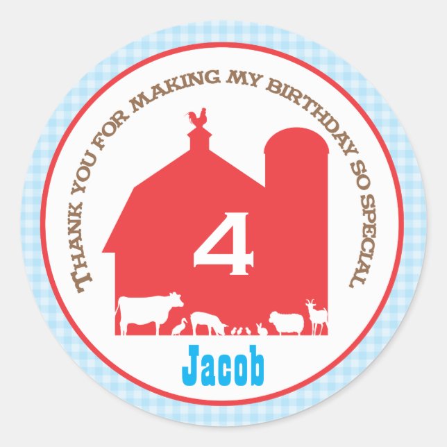 Barnyard Birthday Favour Sticker (Front)