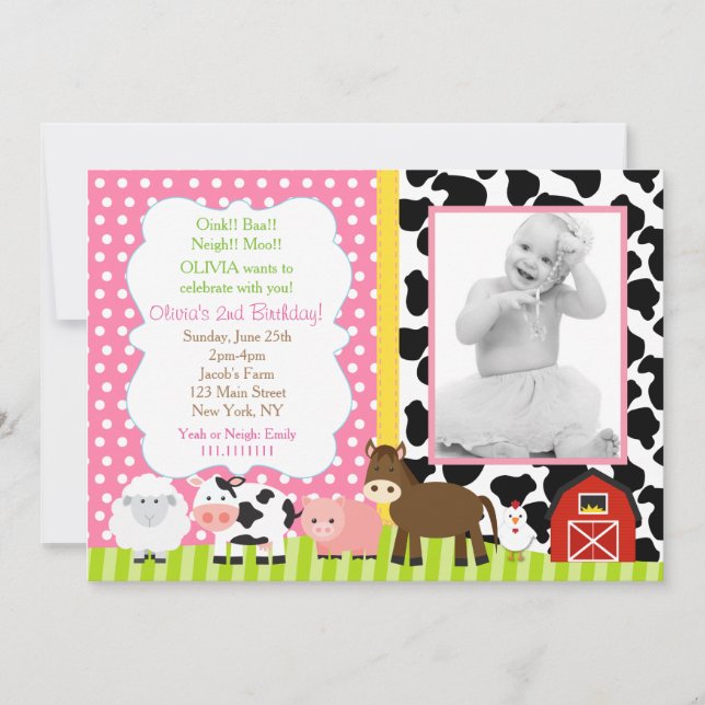 Barnyard Birthday Invitations Girl (Front)