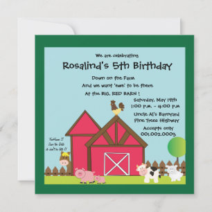 Barnyard Birthday party invites -green