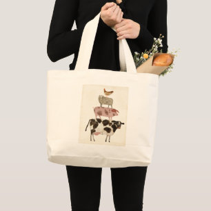 Barnyard Buds - Cow, Pig, Sheep, and Hen Large Tote Bag