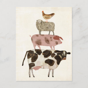 Barnyard Buds - Cow, Pig, Sheep, and Hen Postcard