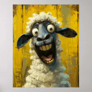 Barnyard Burst – Hilarious Sheep Portrait Poster