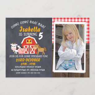 Barnyard Chalkboard Photo Birthday Invitation