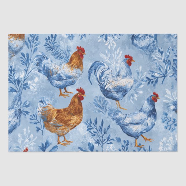 Barnyard Chickens and Botanical Pattern Tissue Paper (Front)