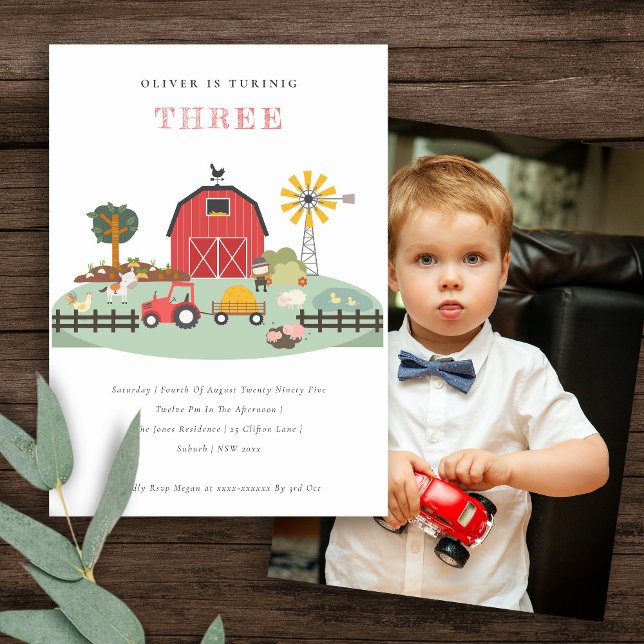 Barnyard Farm Animal Any Age Photo Birthday Invite (Creator Uploaded)