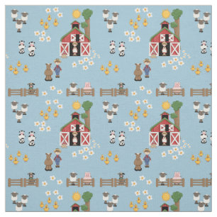 Barnyard farm animal blue nursery fabric