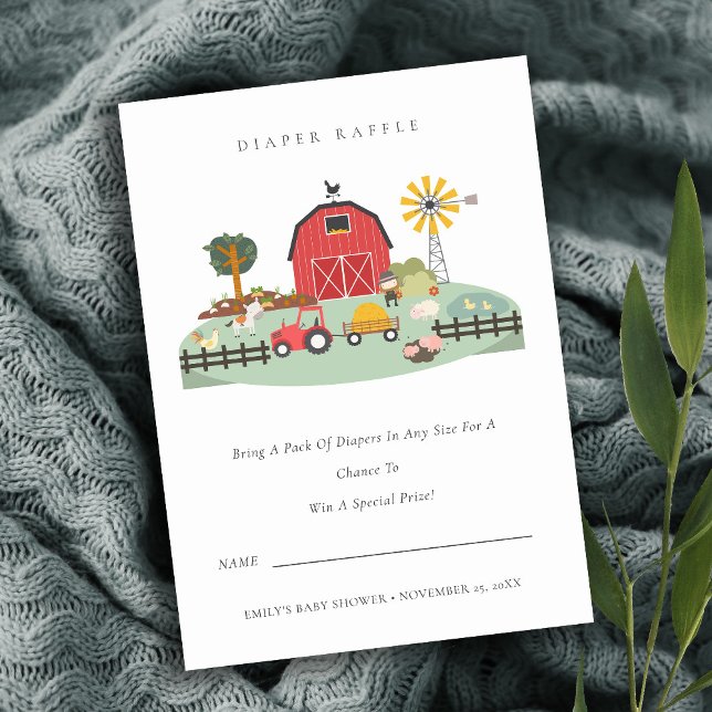 Barnyard Farm Animal Diaper Raffle Baby Shower Enclosure Card (Creator Uploaded)