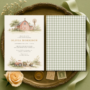 Barnyard Farm Animal Gingham Baby Shower Invitation