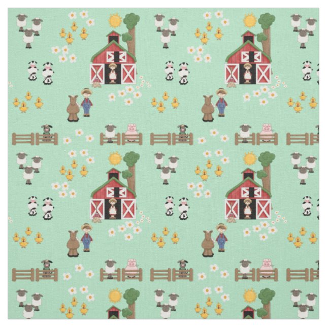 Barnyard farm animal mint nursery fabric (Swatch)