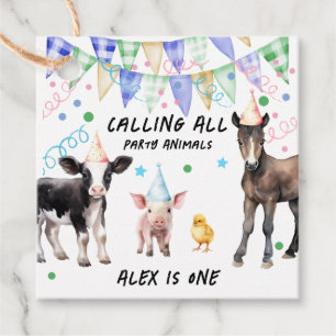 Barnyard Farm Animals 1st Birthday  Favour Tags
