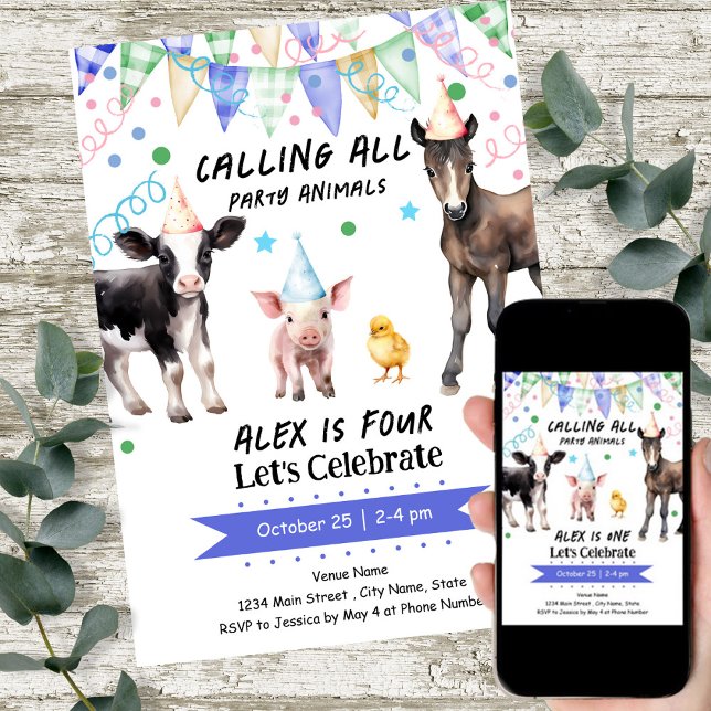 Barnyard Farm Animals 4th Birthday  Invitation (Creator Uploaded)