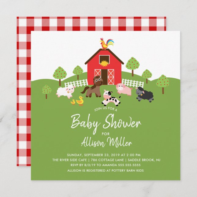 Barnyard Farm Animals Baby Shower Invitation (Front/Back)