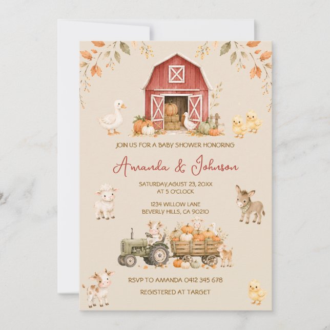 Barnyard Farm Animals Baby Shower Invitation (Front)