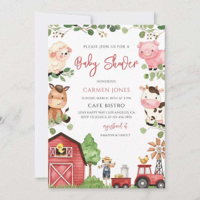 Barnyard Farm Animals Baby Shower Invitation (Front)